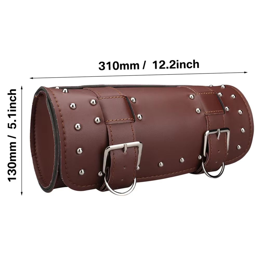 Faux Leather Motorcycle Front Fork Tool Bag  Waterproof Handlebar Roll Bag For Harley Sportster Kaw 10