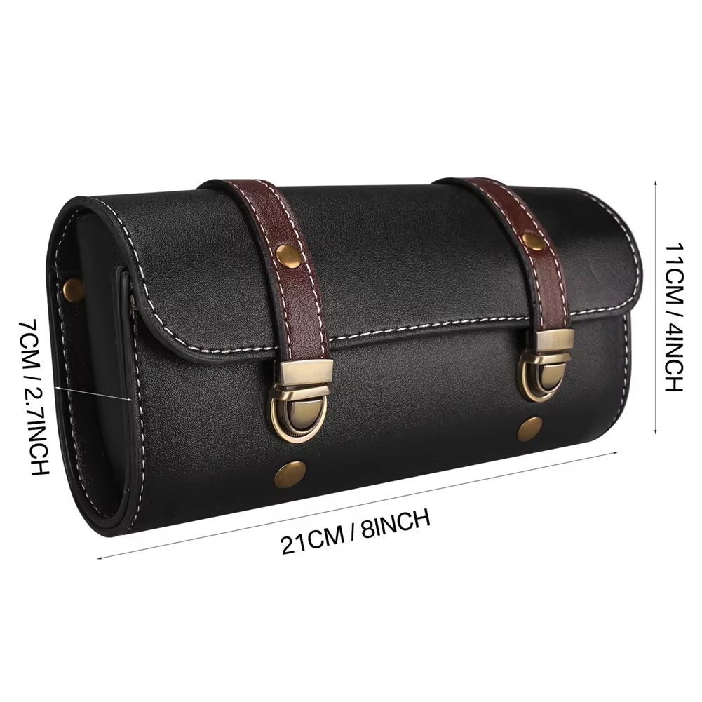 Faux Leather Motorcycle Front Fork Tool Bag  Waterproof Handlebar Roll Bag For Harley Sportster Kaw 11