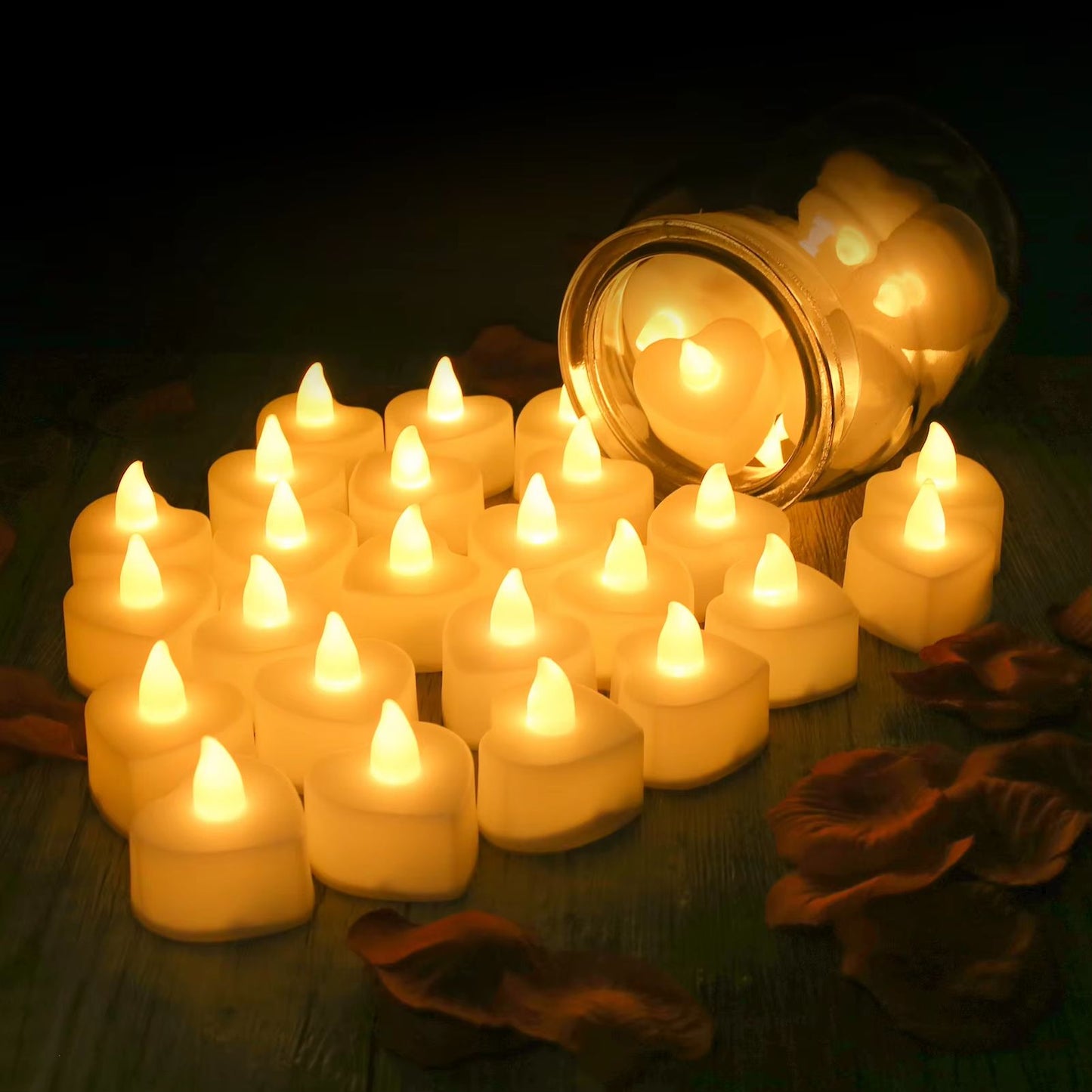 Romantic LED Heart Candle  Rose Petal Set  2448 Pack Flameless Tea Lights For Weddings Anniversarie 1