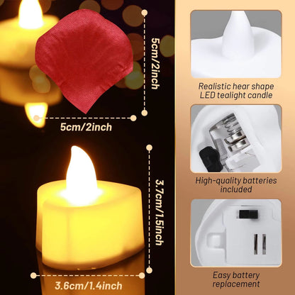Romantic LED Heart Candle  Rose Petal Set  2448 Pack Flameless Tea Lights For Weddings Anniversarie 2