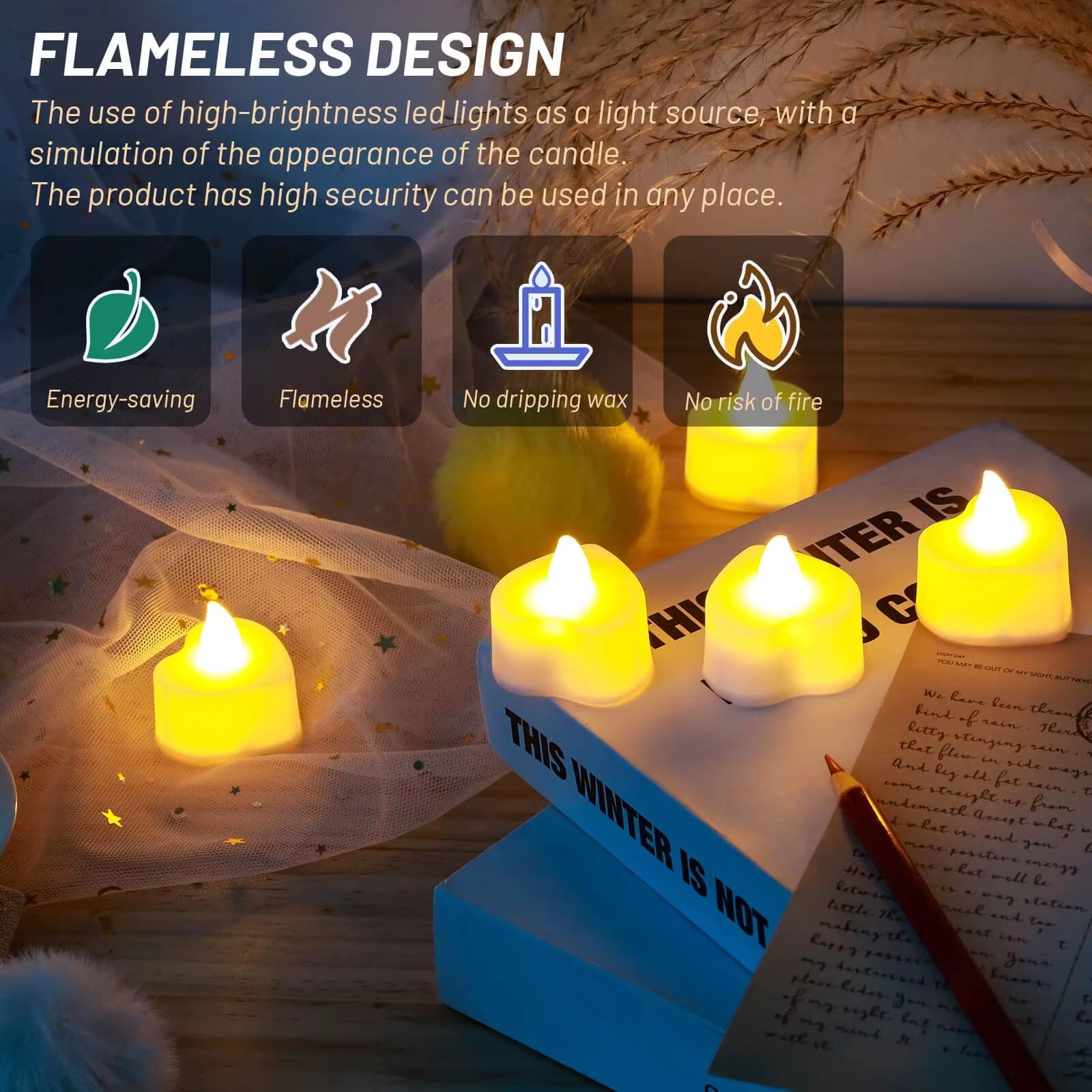 Romantic LED Heart Candle  Rose Petal Set  2448 Pack Flameless Tea Lights For Weddings Anniversarie 3