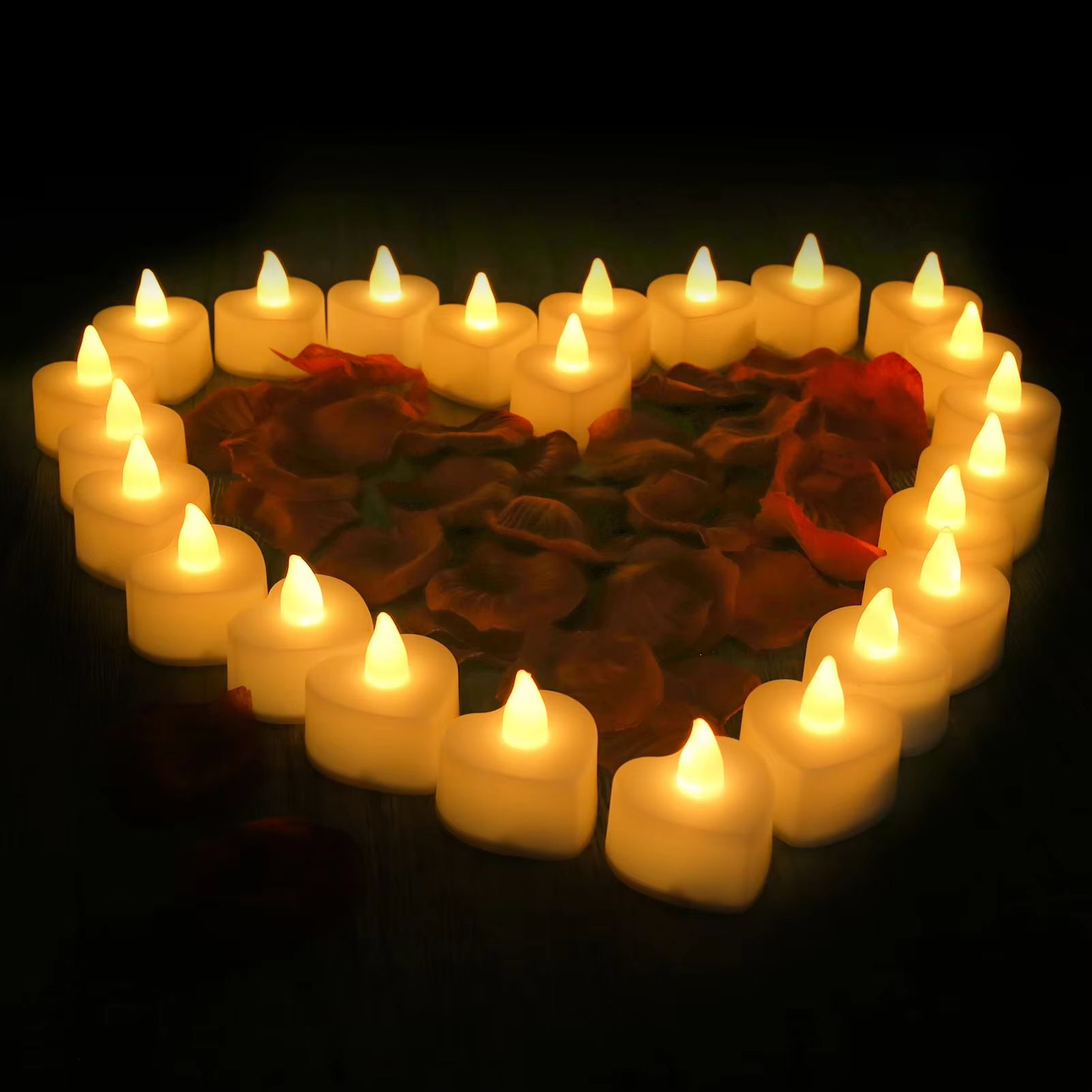 Romantic LED Heart Candle  Rose Petal Set  2448 Pack Flameless Tea Lights For Weddings Anniversarie 4