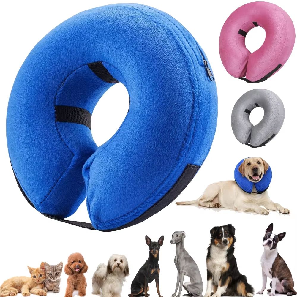 Inflatable Soft Pet Recovery Collar – Adjustable Protective Dog and Cat Cone for Post-Surgery Comfort