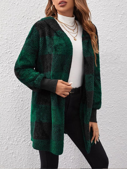 Winter Thick Color-blocked Womens Cardigan, Loose Ribbed Plaid Sweater, Warm Plush Cold-Resistance New Cozy Clothes