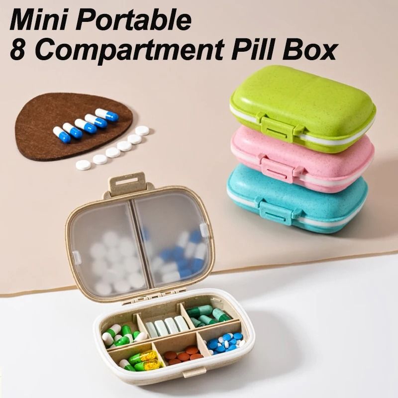 Mini 8-Compartment Travel Pill Organizer Box