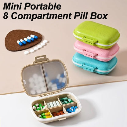 Mini 8-Compartment Travel Pill Organizer Box