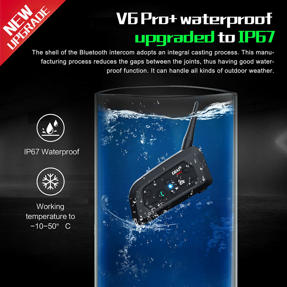 Motorcycle Bluetooth Helmet Headset MOTO Communicator Interphone For 6 Riders IP65 Waterproof 3
