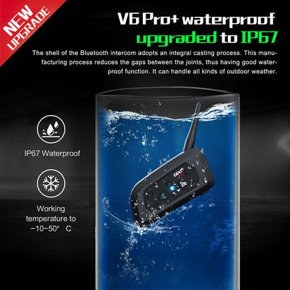 Motorcycle Bluetooth Helmet Headset MOTO Communicator Interphone For 6 Riders IP65 Waterproof 3