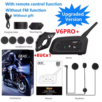 Motorcycle Bluetooth Helmet Headset MOTO Communicator Interphone For 6 Riders IP65 Waterproof 6