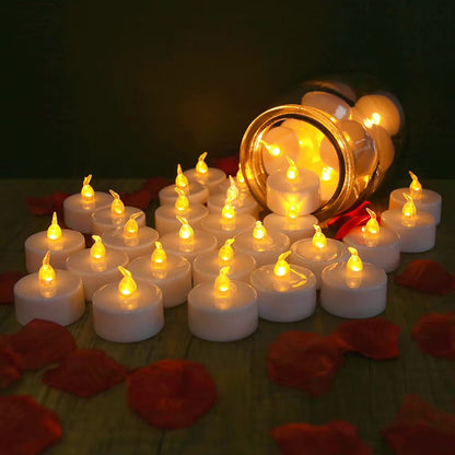 AmbienceGlow Warm-White Flicker LED Tea Lights Set (24 Pack) - Safe & Stylish Decorative Candles