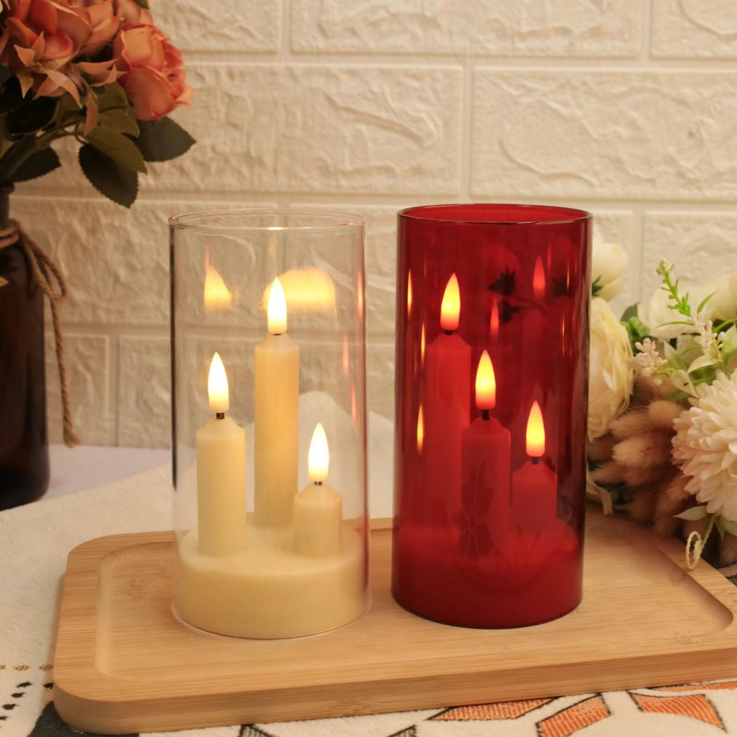 ClearAglow Trio 3Wick Acrylic Flicker Candle Set  BatteryOperated LED Pillar For Weddings  Home Dec 12