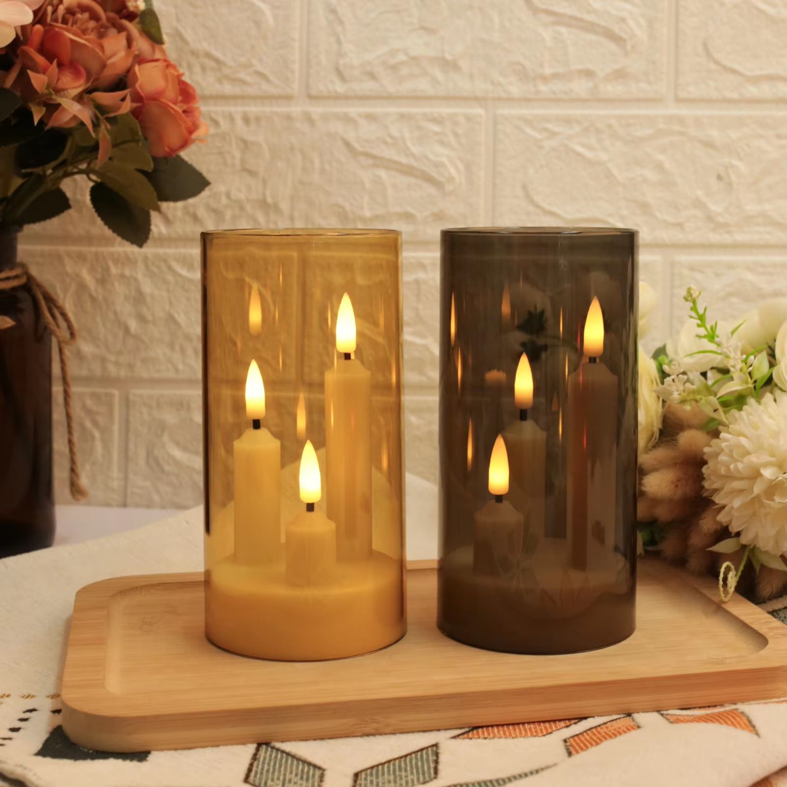 ClearAglow Trio 3Wick Acrylic Flicker Candle Set  BatteryOperated LED Pillar For Weddings  Home Dec 13