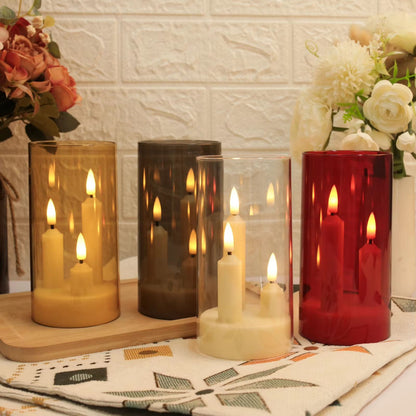 ClearAglow Trio 3Wick Acrylic Flicker Candle Set  BatteryOperated LED Pillar For Weddings  Home Dec 14