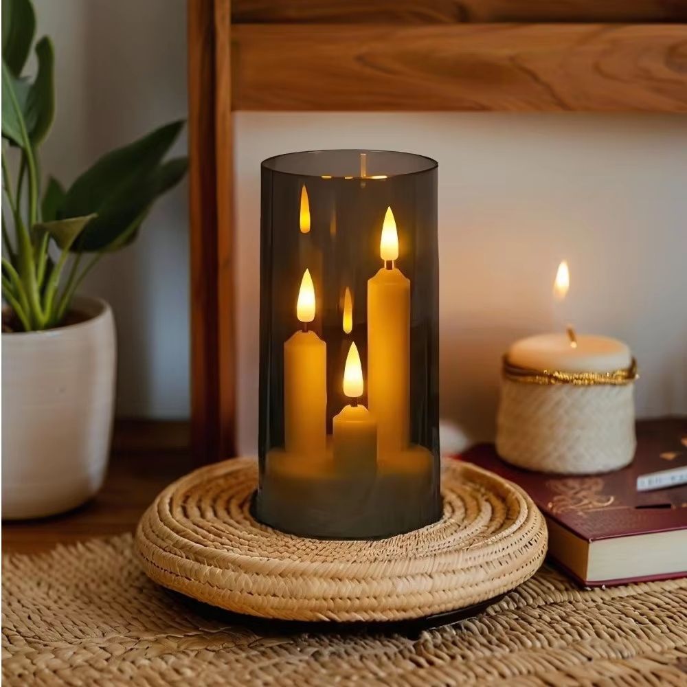 ClearAglow Trio 3Wick Acrylic Flicker Candle Set  BatteryOperated LED Pillar For Weddings  Home Dec 1