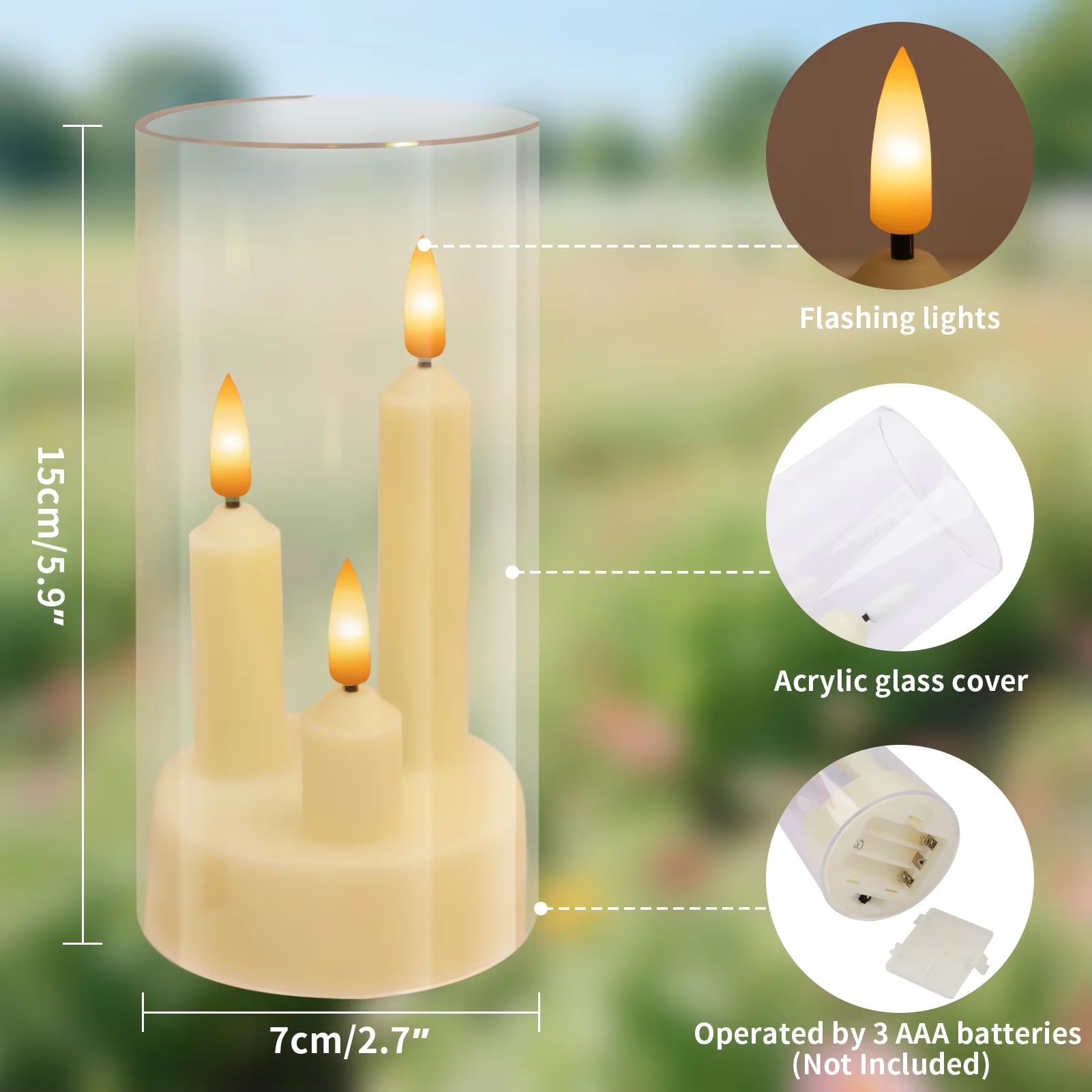 ClearAglow Trio 3Wick Acrylic Flicker Candle Set  BatteryOperated LED Pillar For Weddings  Home Dec 2