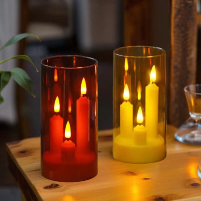 ClearAglow Trio 3Wick Acrylic Flicker Candle Set  BatteryOperated LED Pillar For Weddings  Home Dec 3