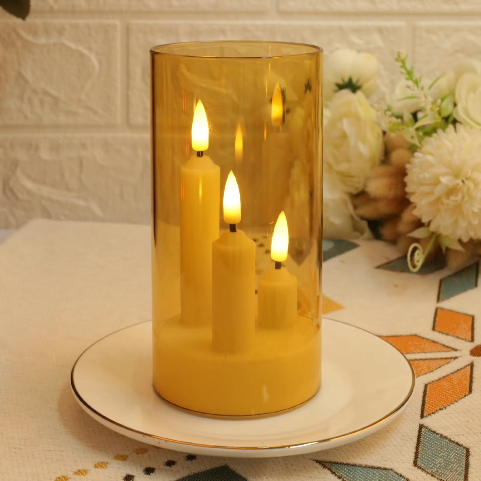 ClearAglow Trio 3Wick Acrylic Flicker Candle Set  BatteryOperated LED Pillar For Weddings  Home Dec 8