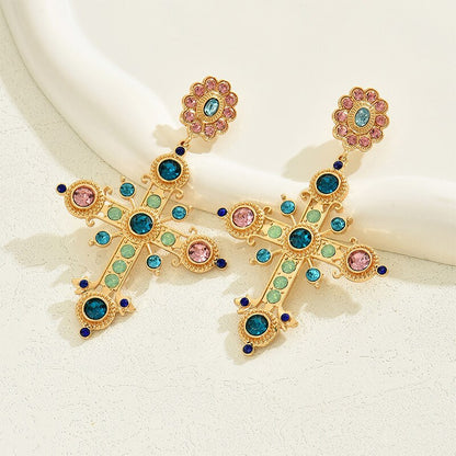 Gothic Byzantine Style Earrings, Art Large Long Earrings Woman's, Vintage Cross Dangle Stud, Exquisite Jewelry Gift