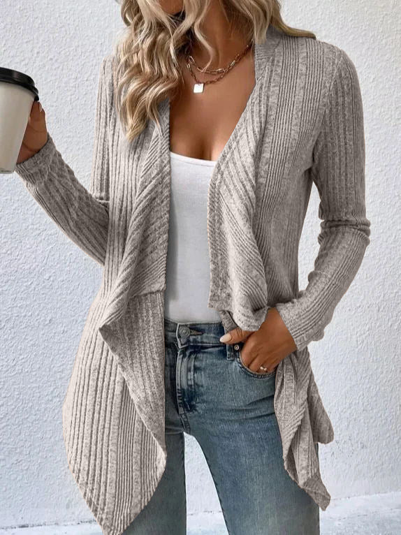 Autumn Winter Womens Knitted Sweater Jacket, Loose Long Sleeve Cardigan Top, Solid Color Casual Fashion Outerwear