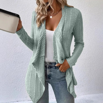 Autumn Winter Womens Knitted Sweater Jacket, Loose Long Sleeve Cardigan Top, Solid Color Casual Fashion Outerwear
