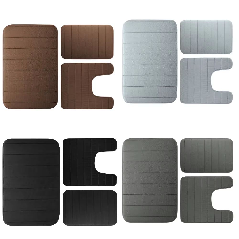 LuxuryVelvet Plush Memory Foam Bath Rug Set – 3-Piece Non-Slip, Rapid-Dry Bath Mat Collection
