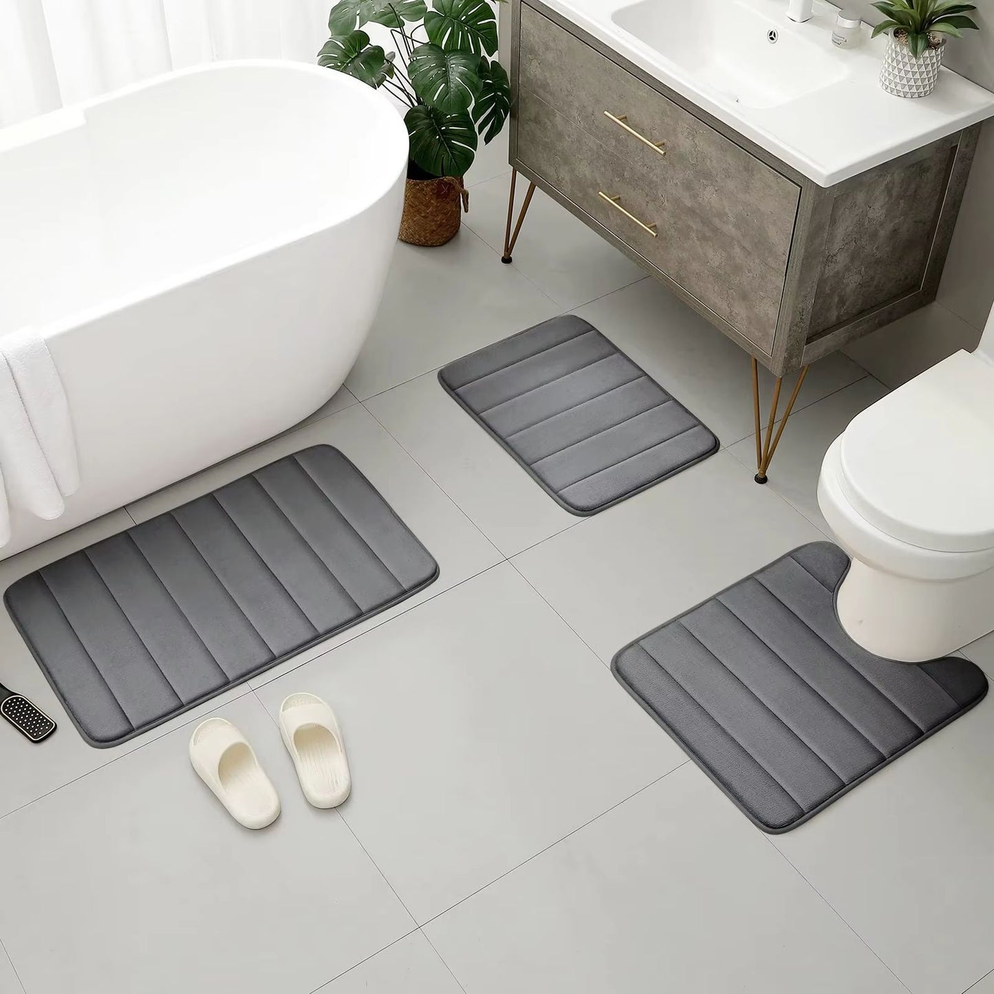 LuxuryVelvet Plush Memory Foam Bath Rug Set  3Piece NonSlip RapidDry Bath Mat Collection 1