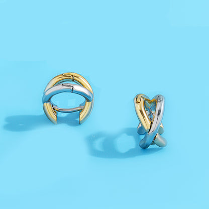 Mixing Metal Criss Cross Earrings Punk Gold Plated Silver Color Huggie Hoops Jewelry For Women Geom 2