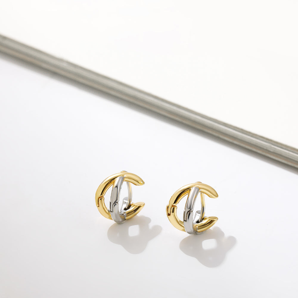 Mixing Metal Criss Cross Earrings Punk Gold Plated Silver Color Huggie Hoops Jewelry For Women Geom 3