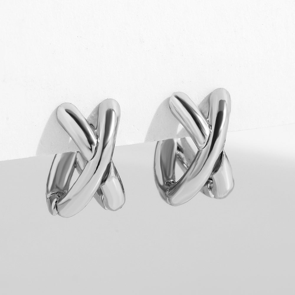 Mixing Metal Criss Cross Earrings Punk Gold Plated Silver Color Huggie Hoops Jewelry For Women Geom 6