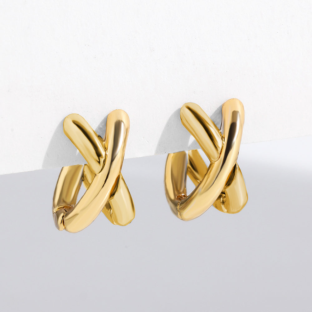 Mixing Metal Criss Cross Earrings Punk Gold Plated Silver Color Huggie Hoops Jewelry For Women Geom 7