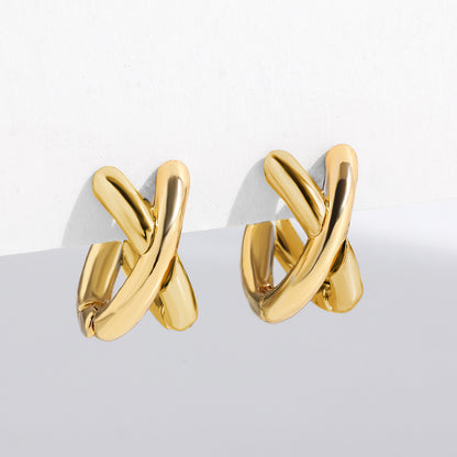 Mixing Metal Criss Cross Earrings Punk Gold Plated Silver Color Huggie Hoops Jewelry For Women Geom 7