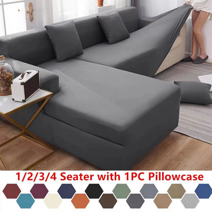 StretchGuard Premium Sofa Slipcover Set – Elastic Solid-Colour Protection for 1/2/3/4 Seater & L-Shaped Sectionals