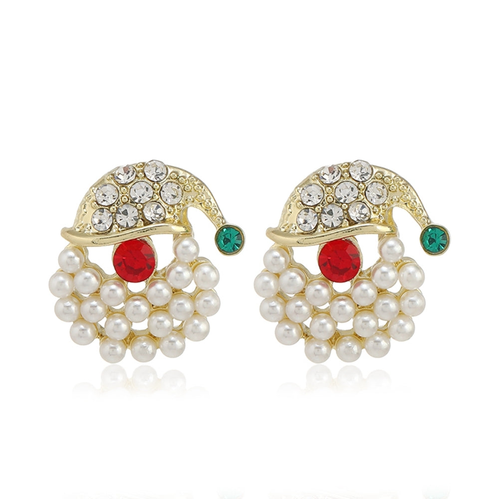 Pearl Snowflake Bell Elk Christmas Jewelry Accessories, New Trendy Rhinestone Imitation Christmas Hat Stud Earrings