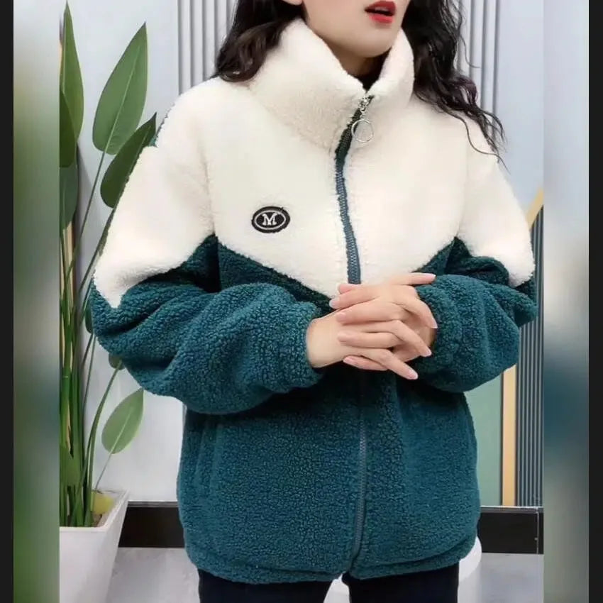 Women Jacket, Thickened Lamb Fleece Overcoat, Quilted Long Sleeve Topcoat, Mid Length Warm Autumn Winter Coat