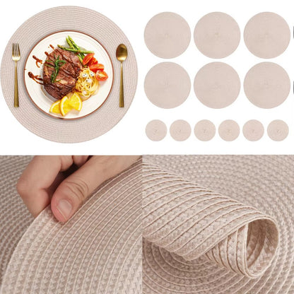 BraidedCircle Luxe Table Mat Set – 6-Piece Round Woven Heat-Resistant Placemats for Dining & Decor