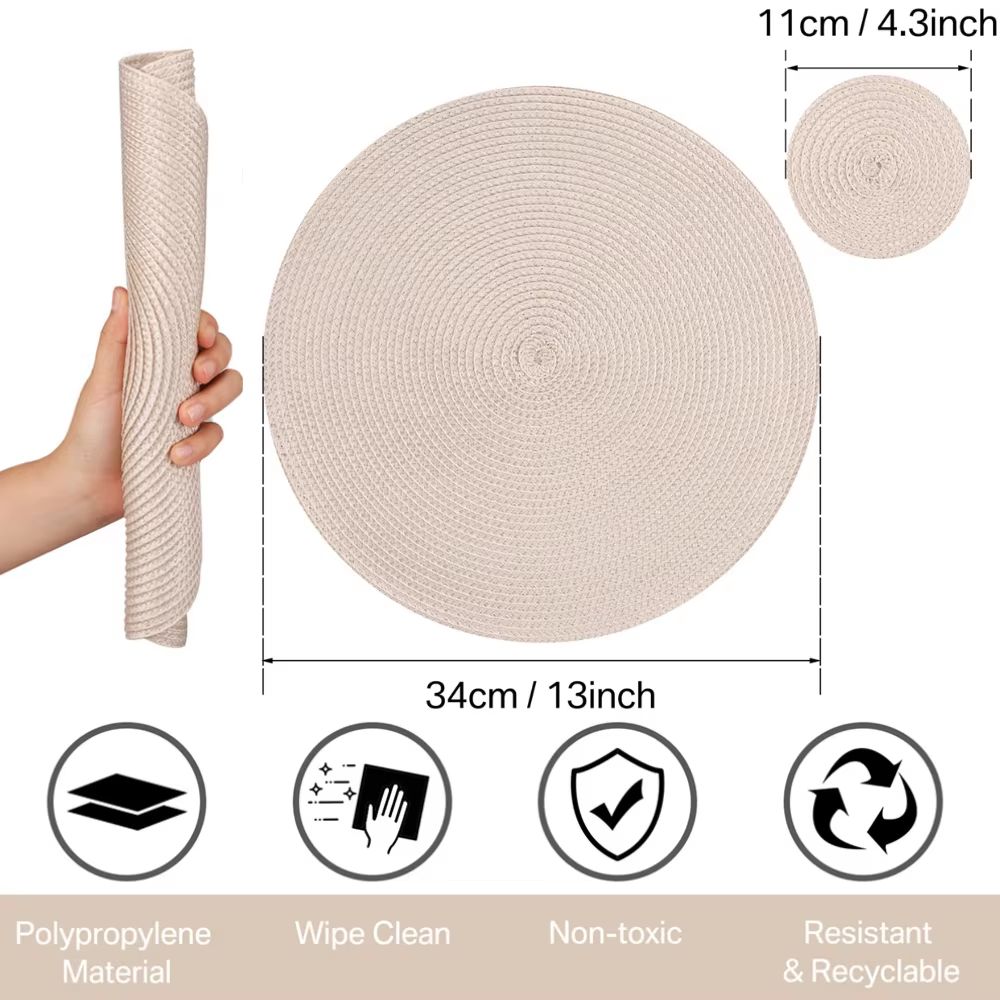 BraidedCircle Luxe Table Mat Set  6Piece Round Woven HeatResistant Placemats For Dining  Decor 1