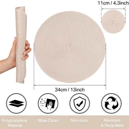 BraidedCircle Luxe Table Mat Set  6Piece Round Woven HeatResistant Placemats For Dining  Decor 1