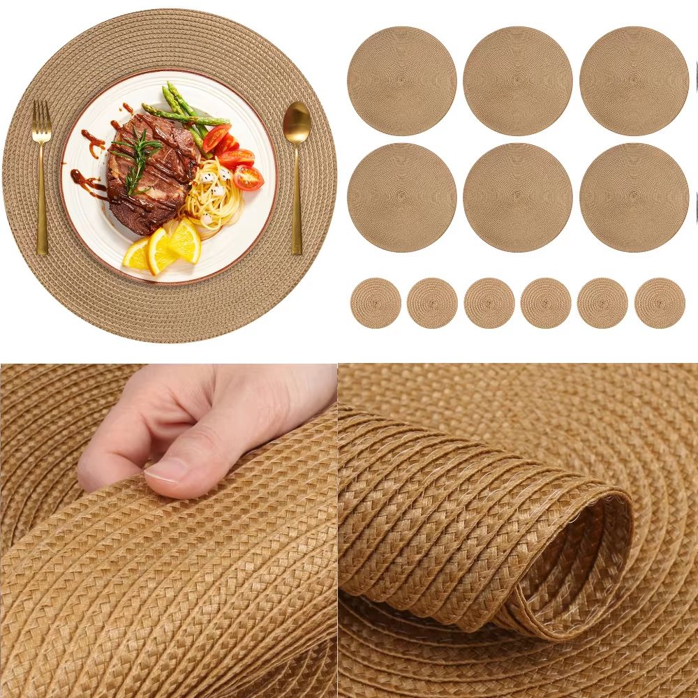 BraidedCircle Luxe Table Mat Set  6Piece Round Woven HeatResistant Placemats For Dining  Decor 2