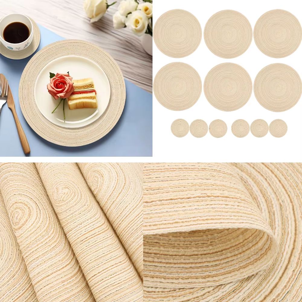 BraidedCircle Luxe Table Mat Set  6Piece Round Woven HeatResistant Placemats For Dining  Decor 3