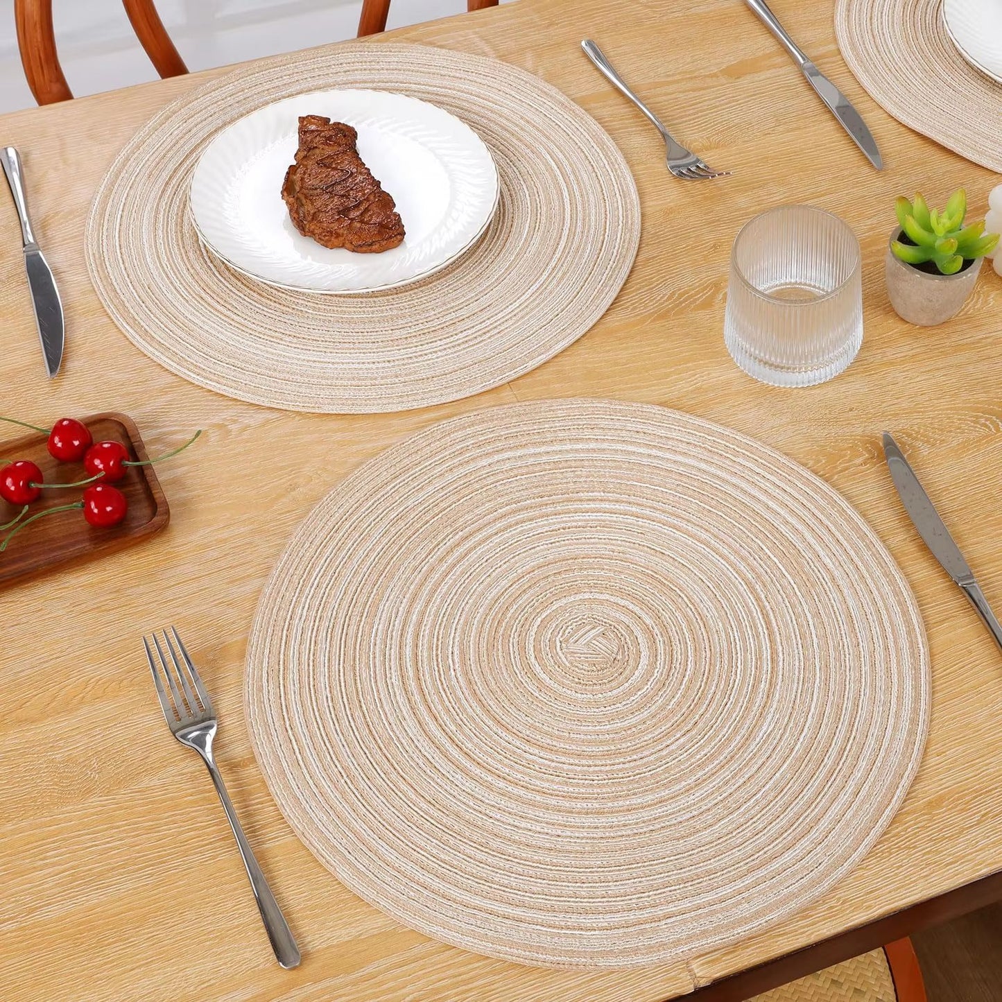 BraidedCircle Luxe Table Mat Set  6Piece Round Woven HeatResistant Placemats For Dining  Decor 4