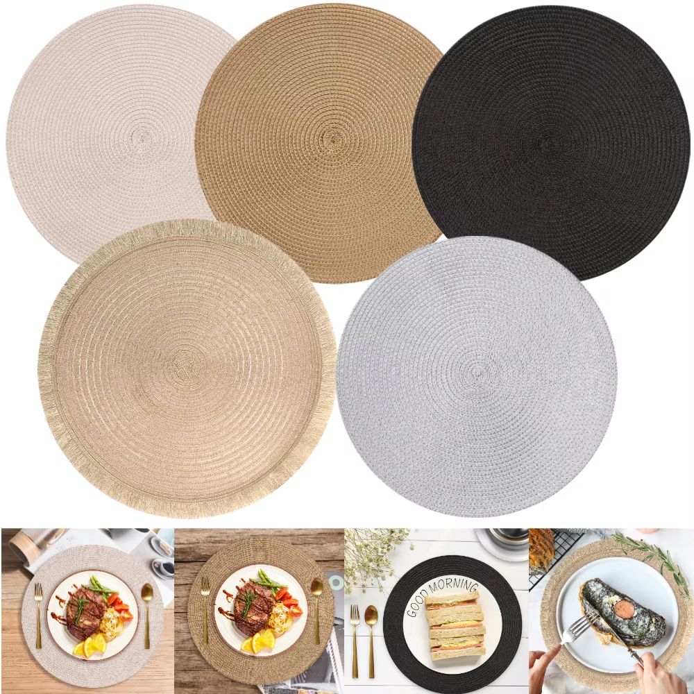 BraidedCircle Luxe Table Mat Set  6Piece Round Woven HeatResistant Placemats For Dining  Decor 5