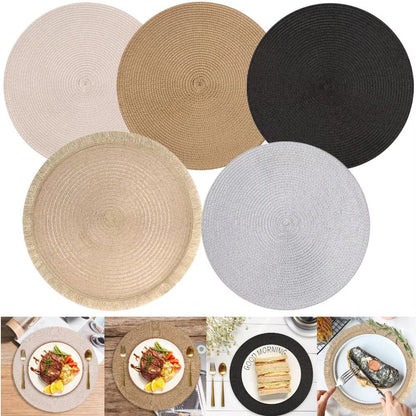 BraidedCircle Luxe Table Mat Set  6Piece Round Woven HeatResistant Placemats For Dining  Decor 5