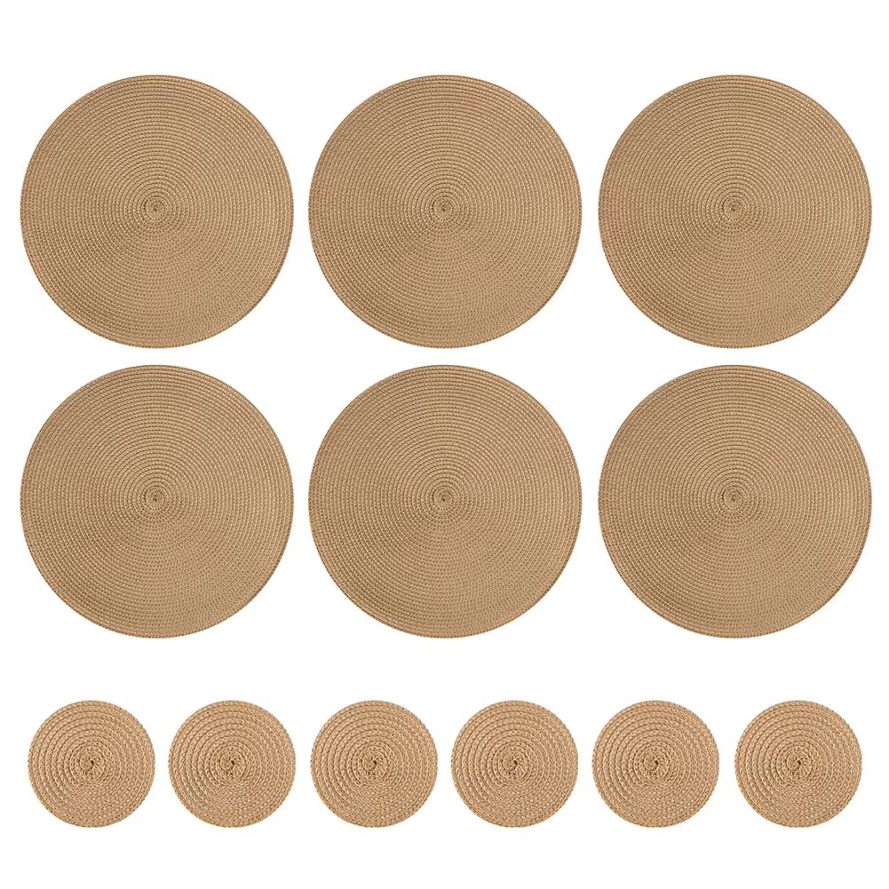 BraidedCircle Luxe Table Mat Set  6Piece Round Woven HeatResistant Placemats For Dining  Decor 7
