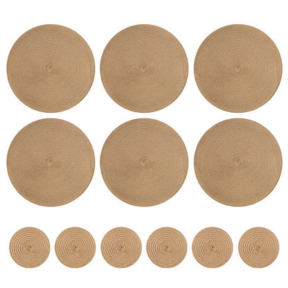BraidedCircle Luxe Table Mat Set  6Piece Round Woven HeatResistant Placemats For Dining  Decor 7