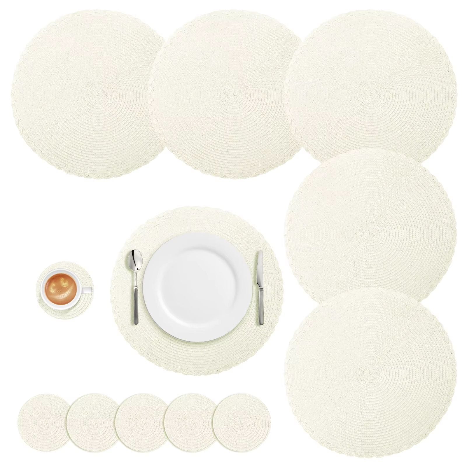 BraidedCircle Luxe Table Mat Set  6Piece Round Woven HeatResistant Placemats For Dining  Decor 11