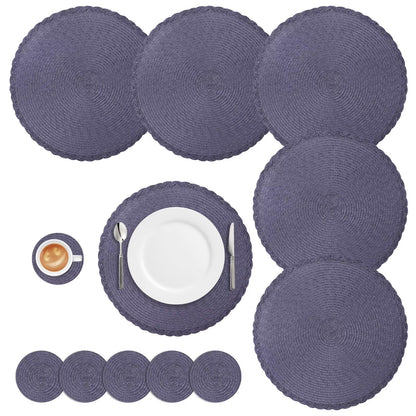 BraidedCircle Luxe Table Mat Set  6Piece Round Woven HeatResistant Placemats For Dining  Decor 13