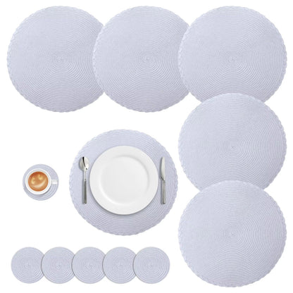 BraidedCircle Luxe Table Mat Set  6Piece Round Woven HeatResistant Placemats For Dining  Decor 15