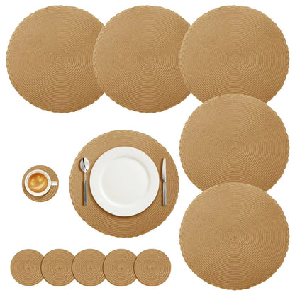 BraidedCircle Luxe Table Mat Set  6Piece Round Woven HeatResistant Placemats For Dining  Decor 16