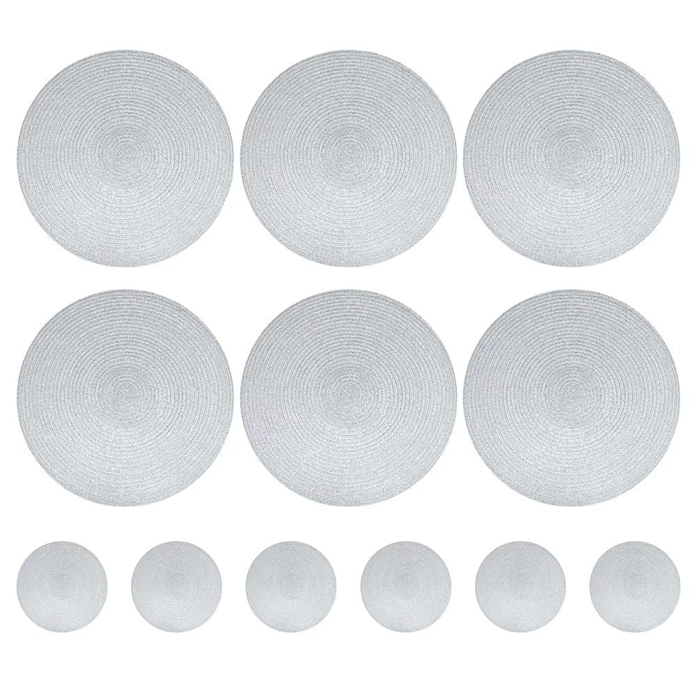 BraidedCircle Luxe Table Mat Set  6Piece Round Woven HeatResistant Placemats For Dining  Decor 18