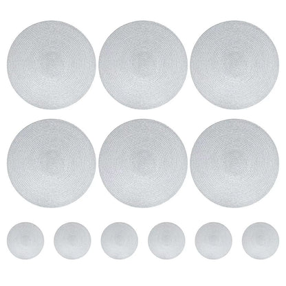 BraidedCircle Luxe Table Mat Set  6Piece Round Woven HeatResistant Placemats For Dining  Decor 18